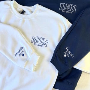 Embroidered Mom and Dad Sweatshirt Set: Personalized New Parent Gift