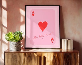 Hur lyckliga är vi affischtryck Ace of Hearts väggkonst dopamindekor retro trendig funky estetisk spelkortspel bar sovrum kärlekspresent