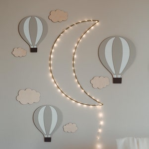 Set of wooden hot airballoon, kidsdecoration, kidsroom wall decoration,heißluftballon fur kinderzimmer,air balloon, kidsroom, decor for kids