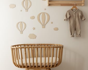 Heißluftballon-Set aus Holz, Kinderdekoration, Wanddekoration für Kinderzimmer, Heißluftballon für Kinderzimmer, Luftballon, Kinderzimmer, Deko für Kinder