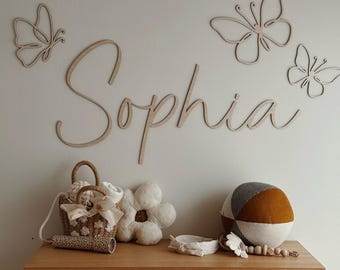 Name sign, wall name sign, butterflies, schmetterling, schmetterling aus holz, kinderzimmer deko, kidsroom design, custom wall sign,babyname