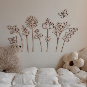 flowers, wooden flowers, nursery decor, wooden butterflies, girl room, madchen zimmer holzdeko, wooden meadow flowers,kidsroom decor,nursery