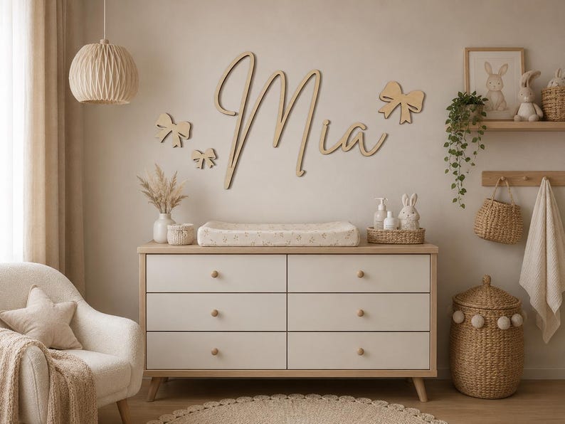 Personalized Wooden Name Sign With 3 Bows, Custom Nursery Decor, Baby ...
