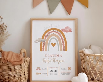 New Baby Personalised Gift Girl Birth Stats Print Keepsake Print Gift for New Baby, Nursery Wall Art Birth Details Print Birth Keepsake