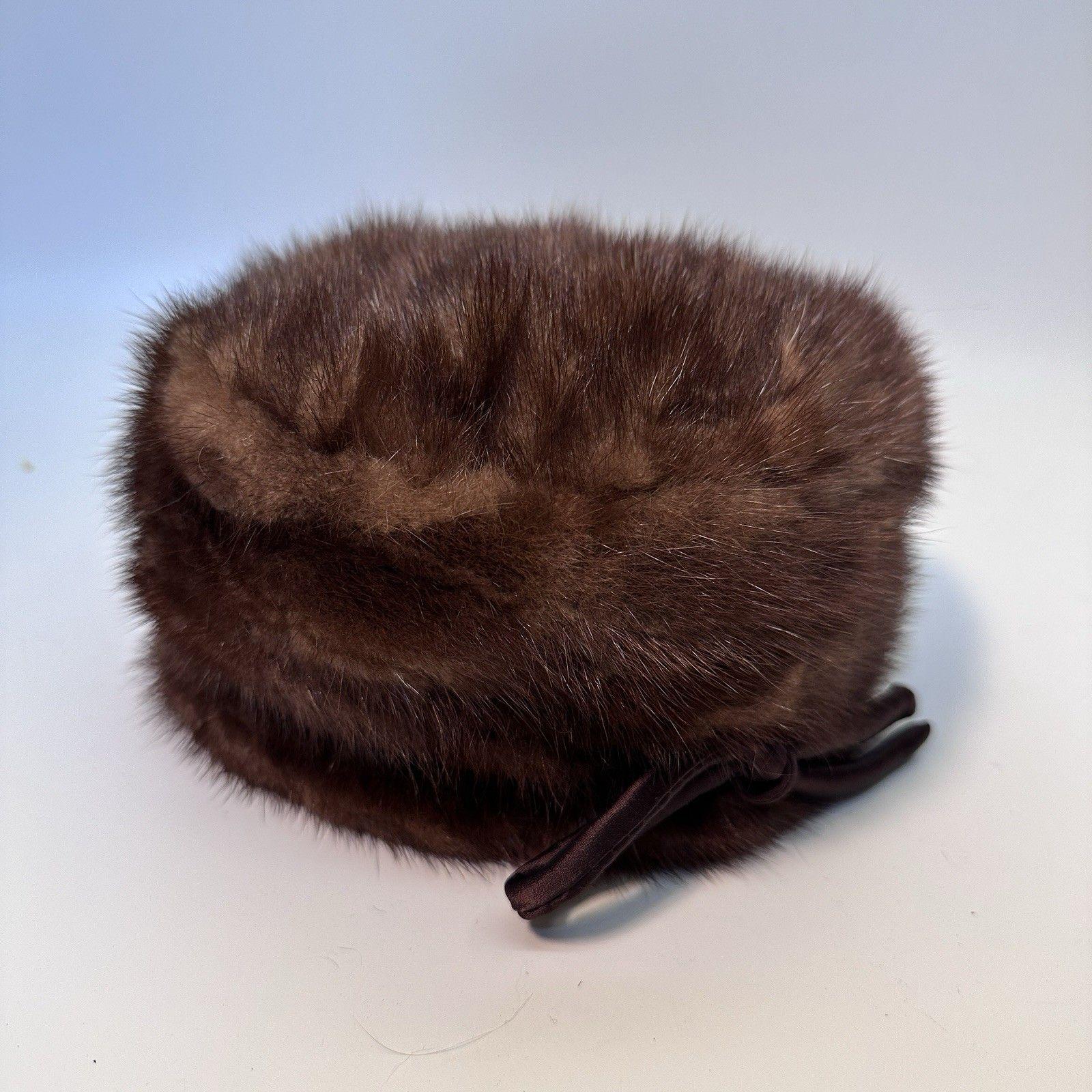 Franklin Simon Women’s 21” Mink Fur Hat Brown Vintage Salon Vtg 60s Franklin Simon New York Dark Brown Mink Fur Pillbox  main image 3