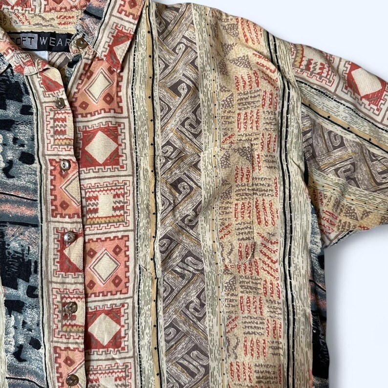 Vintage Rayon Co-Ord Set - Shirt & Shorts - SoftWear - Size L/XL image 5