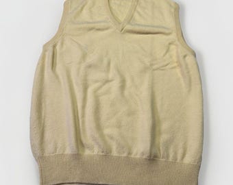 Vintage Burberry 100% Cashmere V-Neck Sweater Vest Yellow Made in Scotland Sz L