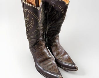 Vintage Tony Lama Black Brown Leather Square Toe Cowboy  display picture 2