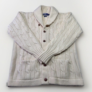 Vintage Polo Ralph Lauren Wool Cable Knit Shawl Collar Cardigan Cream / Yellow M