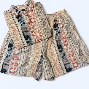 Vintage Rayon Co-Ord Set - Shirt & Shorts - SoftWear - Size L/XL image 1