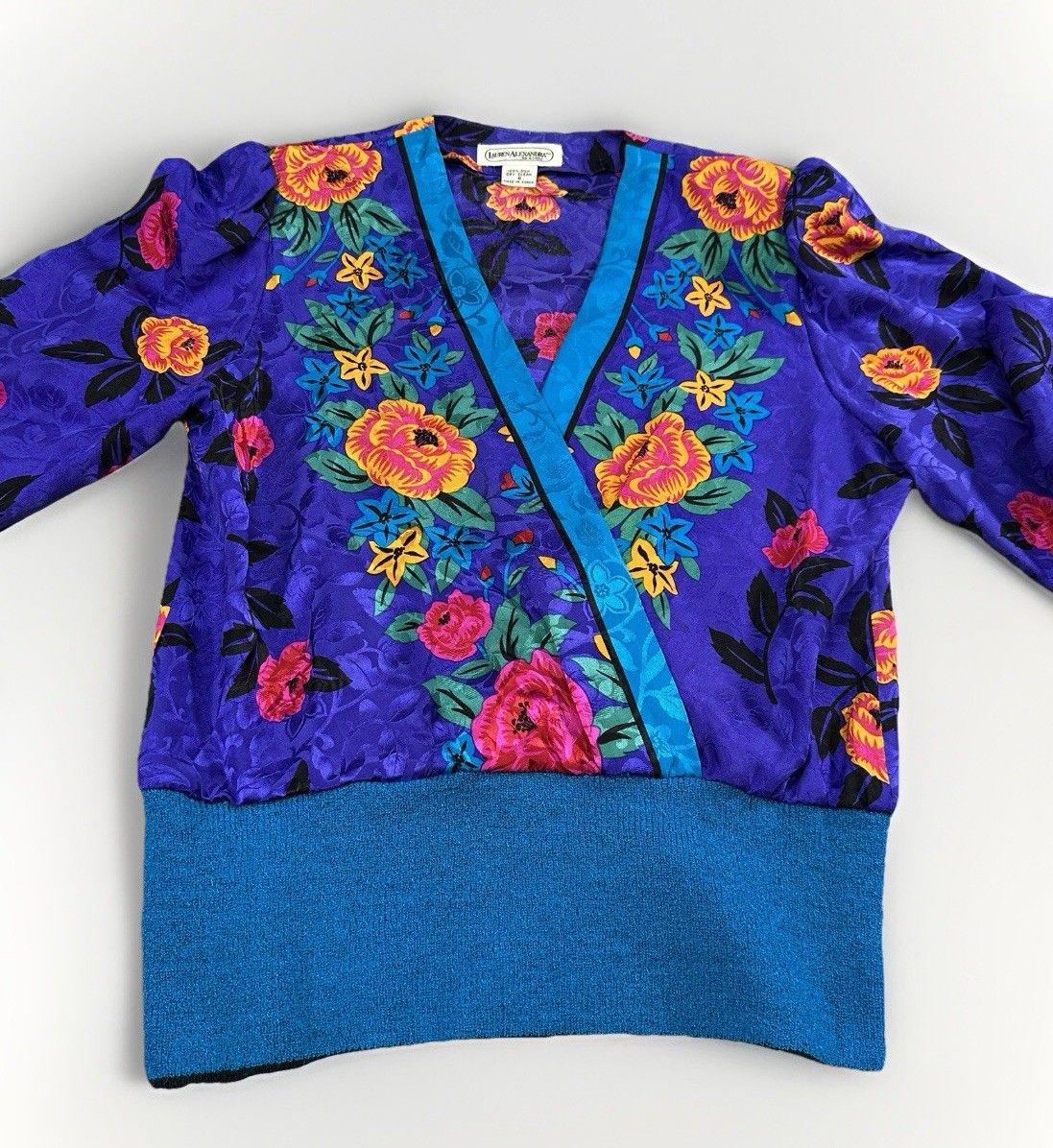 Vintage Lauren Alexandra 100% Silk Floral Blouse Size 6 Made in