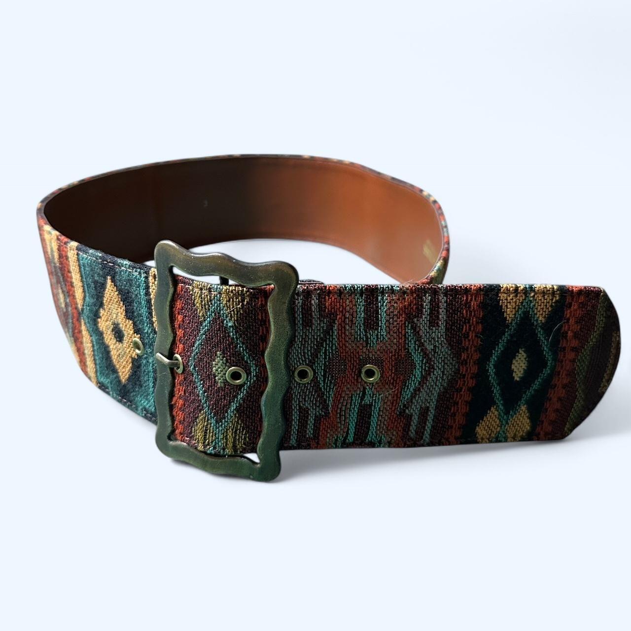 Axcess Womens Medium Brown Woven Tapestry Southwestern Waist Belt Made in Italy Axcess Italy Genuine Leather Brown Belt Woven Oversized  main image 2