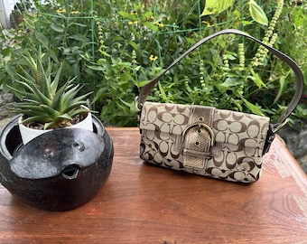 Vintage Coach Legacy Black Signature Canvas Mini Bag Double Turn