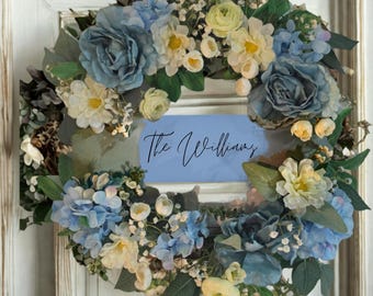 Blue Hydrangea and Eucalyptus Wreath