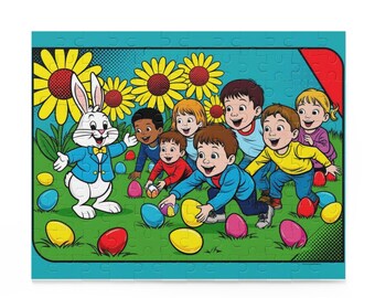 Puzzle, Funny Easter Egg Hunt with Easter Bunny and Children, Jigsaw Game, Brain Teaser, Family Activity, Relaxation, Holiday Gift