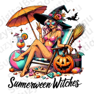 Summerween PNG, Summerween Witch PNG, Halloween Sublimation, Spooky Season, Cute Halloween Beach shirt, Halloween Digital Download