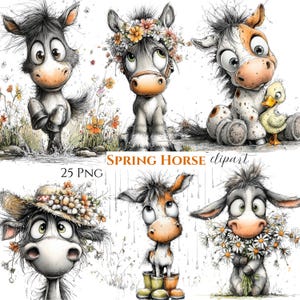 Lenteveulen aquarel clipartbundel, pony bloemenkunst (30 png-bestanden)