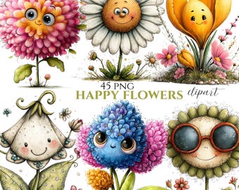 Whimsical Flower Clipart: Flower Spring Graphics (Digital Download 45 PNG)