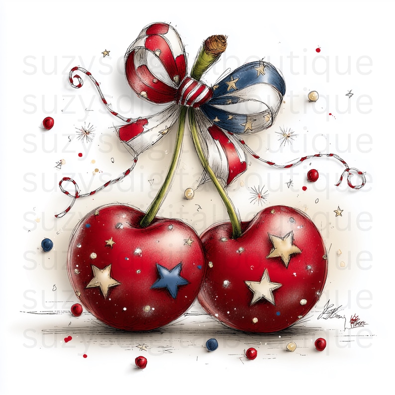 Americana 4th of July Clipart – Hand Drawn Patriotic Sketch PNGs, Rustic Farmhouse (35 PNG) image 5