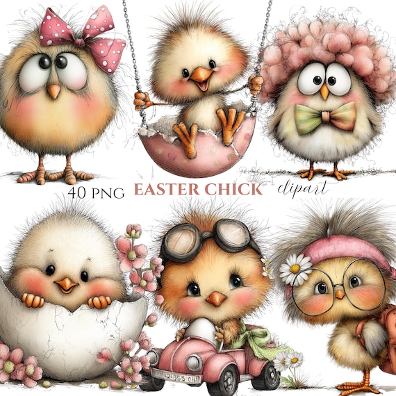 Whimsical Easter Chick Clipart Bundle, Baby Animal PNG (Digital Download)