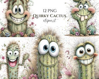 Cactus-clipartbundel | Lachende sappige png-afbeeldingen (12 png)