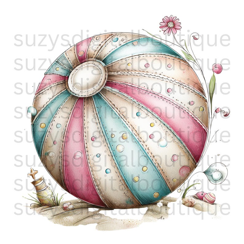 Paquete de imágenes prediseñadas veraniegas en tonos pastel / Elementos de playa en acuarela, conchas marinas, castillos de arena (40 PNG) imagen 6