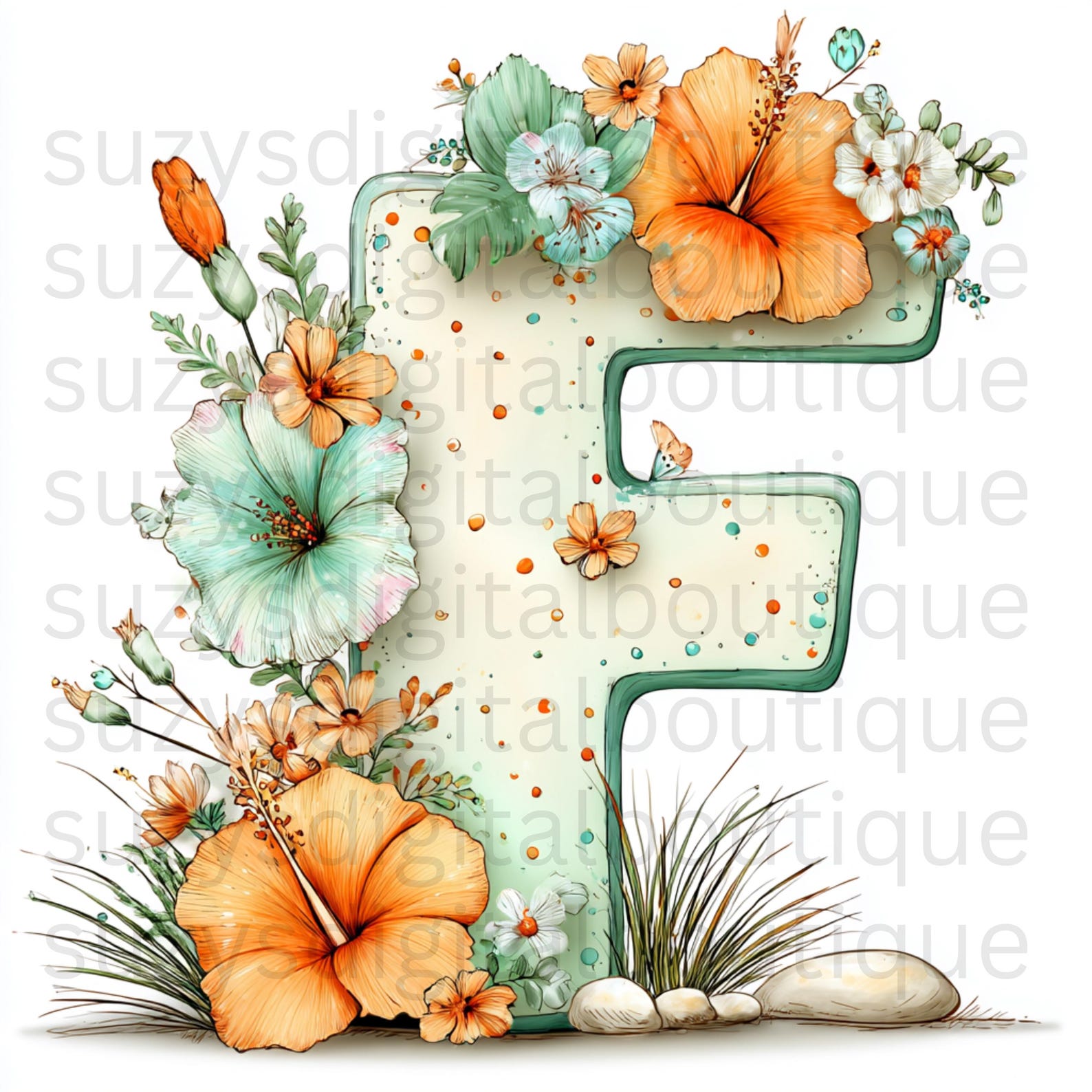 Tropical Floral Alphabet Clipart Bundle, Watercolor Botanical Letters ...