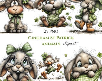 Gingham St Patrick's Day Tier Clipart, wunderliche Frühling PNG (25 PNG)