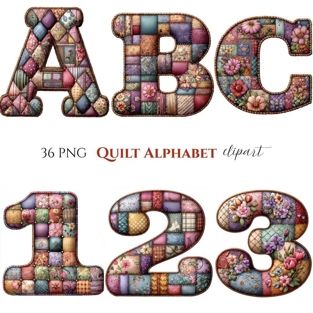 Floral Patchwork Quilt Alphabet and Numbers Clipart (36 PNG) - Etsy
