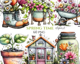 Watercolor Spring Florals Clipart | Cottagecore PNG Bundle (60)