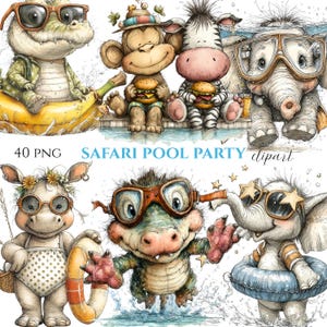 Safaridjur Poolparty Clipart, Sommar PNG-grafik (40 PNG)