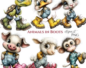 Farm Forest Critters Clipart | Animals in Boots (25 PNG) Digital Download