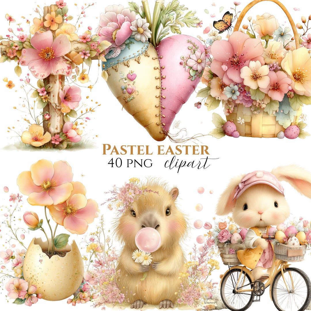 Pastel Easter Clipart Bundle | Watercolor Spring PNG (40 PNG) - Etsy