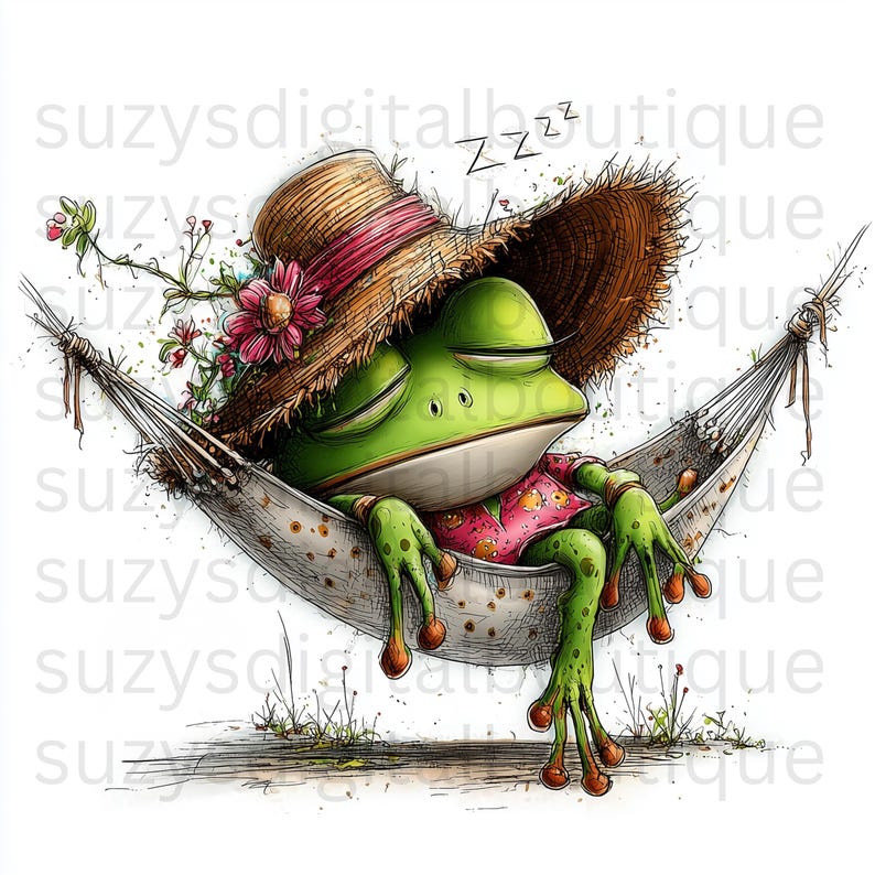 Whimsical Frog Clipart Bundle, Watercolor Ink Style, Summer Animal Art ...