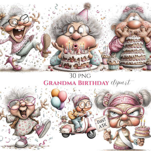 Sassy Grandma Birthday Clipart, Funny Aging Humor PNG Graphics (30 PNG)'