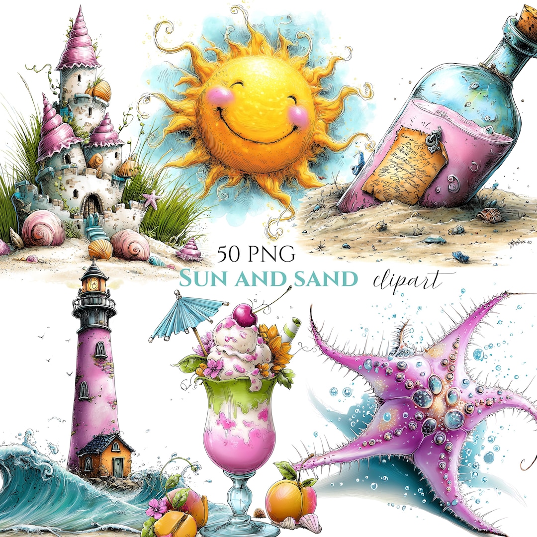 Seaside Watercolor Clipart Bundle, Beach Summer Graphics, Coastal PNG ...