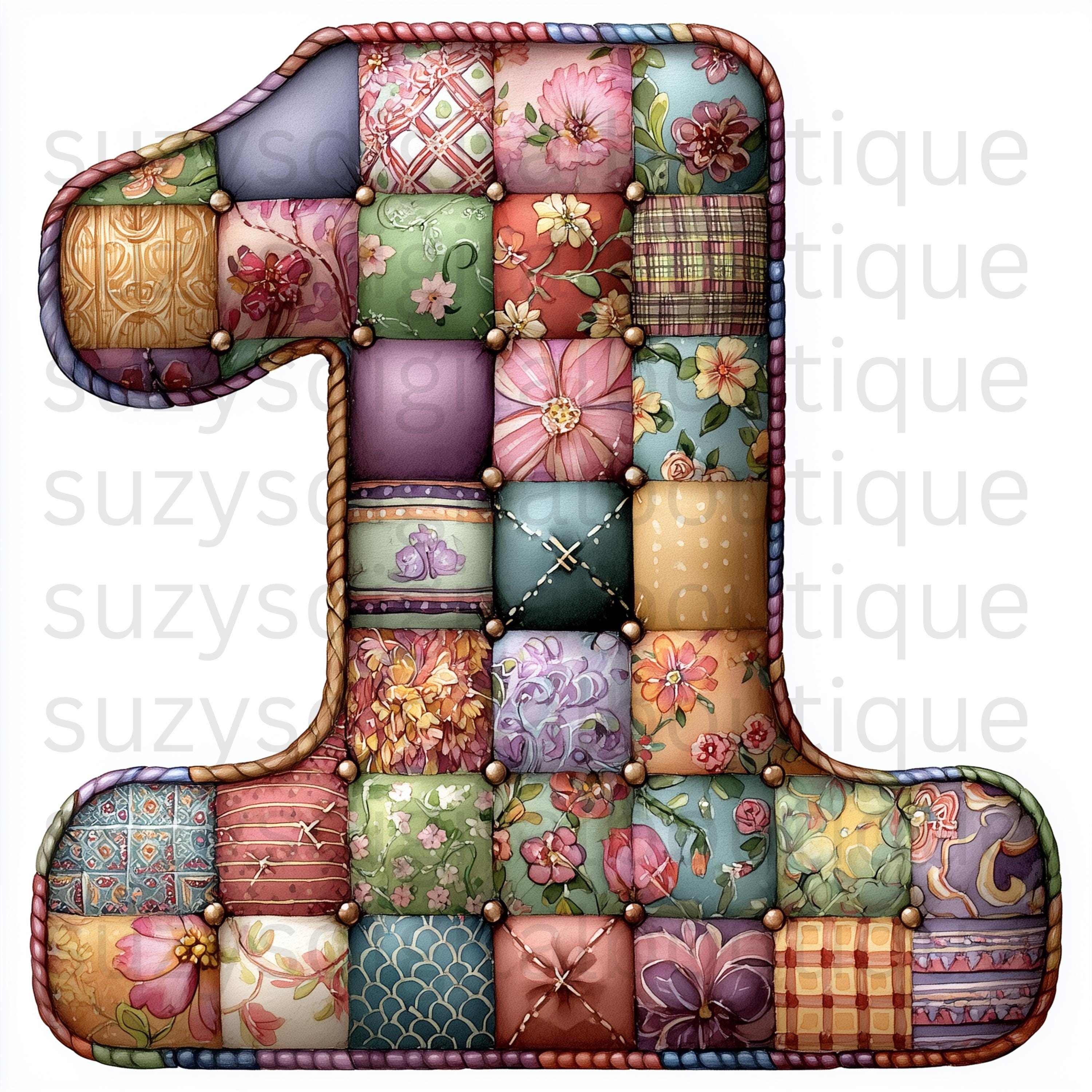 Patchwork Numbers 90 Floral Patchwork Quilt Alphabet and Numbers Clipart (36 PNG) - Etsy