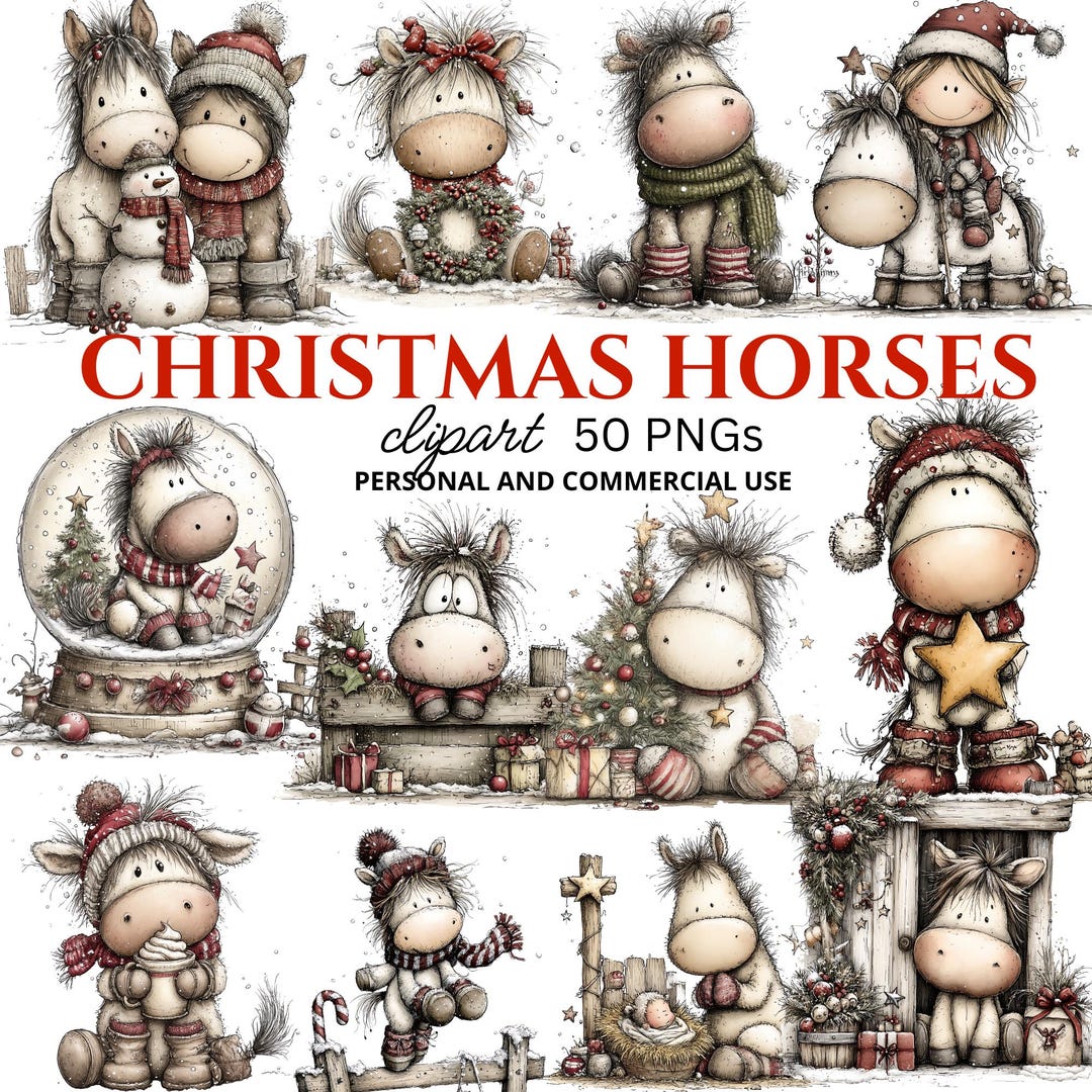 Christmas Horse Clipart Bundle | Festive PNG Images (50 PNG Digital ...