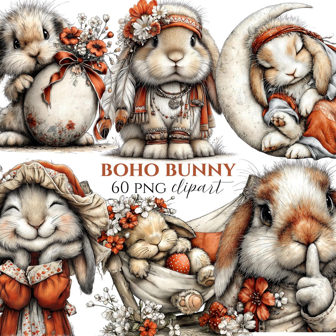 Watercolor Bunny Clipart | Boho Nursery Art, Easter Designs (60 PNG) - Etsy