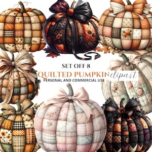 Kürbis-Patchwork-Clipart-Paket: Herbstliche Cottagecore-Clipart (Digitaler Download)