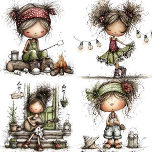Sommarflicka Clipart-paket, nyckfull tecknad digital nedladdning, strandflickabilder (39 PNG) bild 2