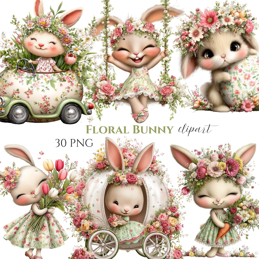 Watercolor Easter Bunny Clipart | Floral Cottagecore PNG (30 PNG) - Etsy
