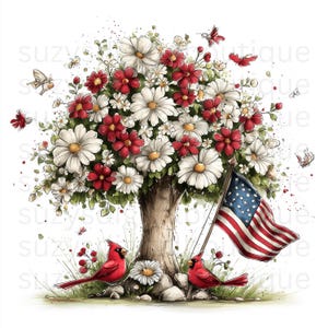 Americana 4th of July Clipart – Hand Drawn Patriotic Sketch PNGs, Rustic Farmhouse (35 PNG) image 6