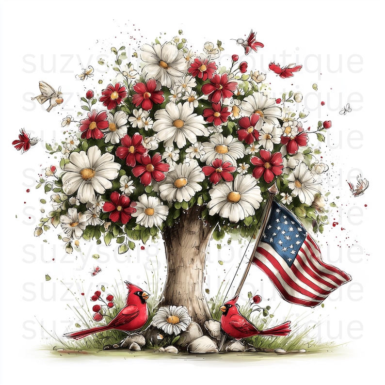 Americana 4th of July Clipart – Hand Drawn Patriotic Sketch PNGs, Rustic Farmhouse (35 PNG) image 6