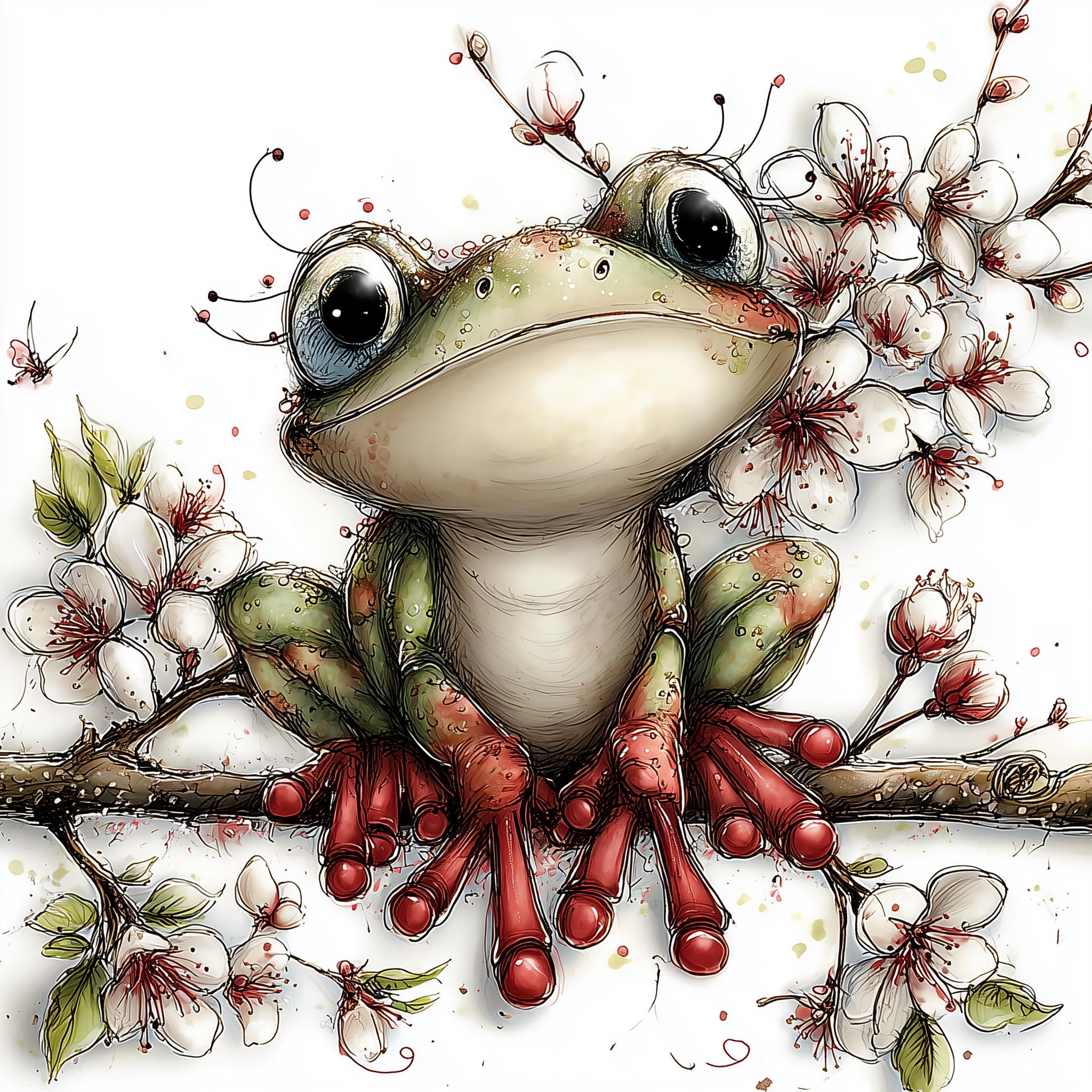 Spring Frog Drawing Watercolor Frog Clipart Bundle, Cottagecore Spring Animal Art (25 PNG ...