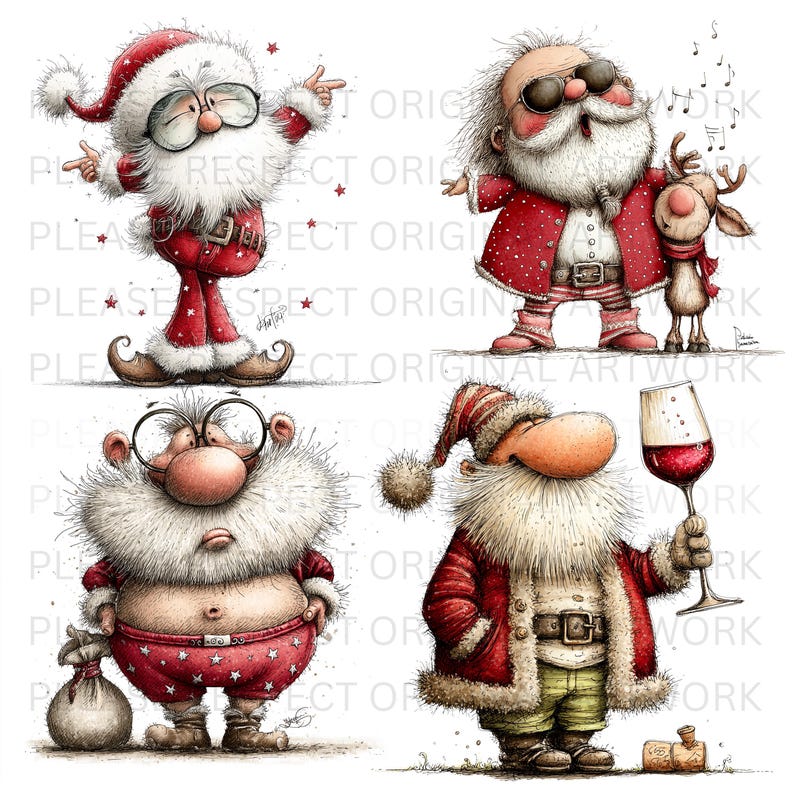 Whimsical Santa Clipart Bundle | Watercolor Christmas Graphics (25 PNG ...
