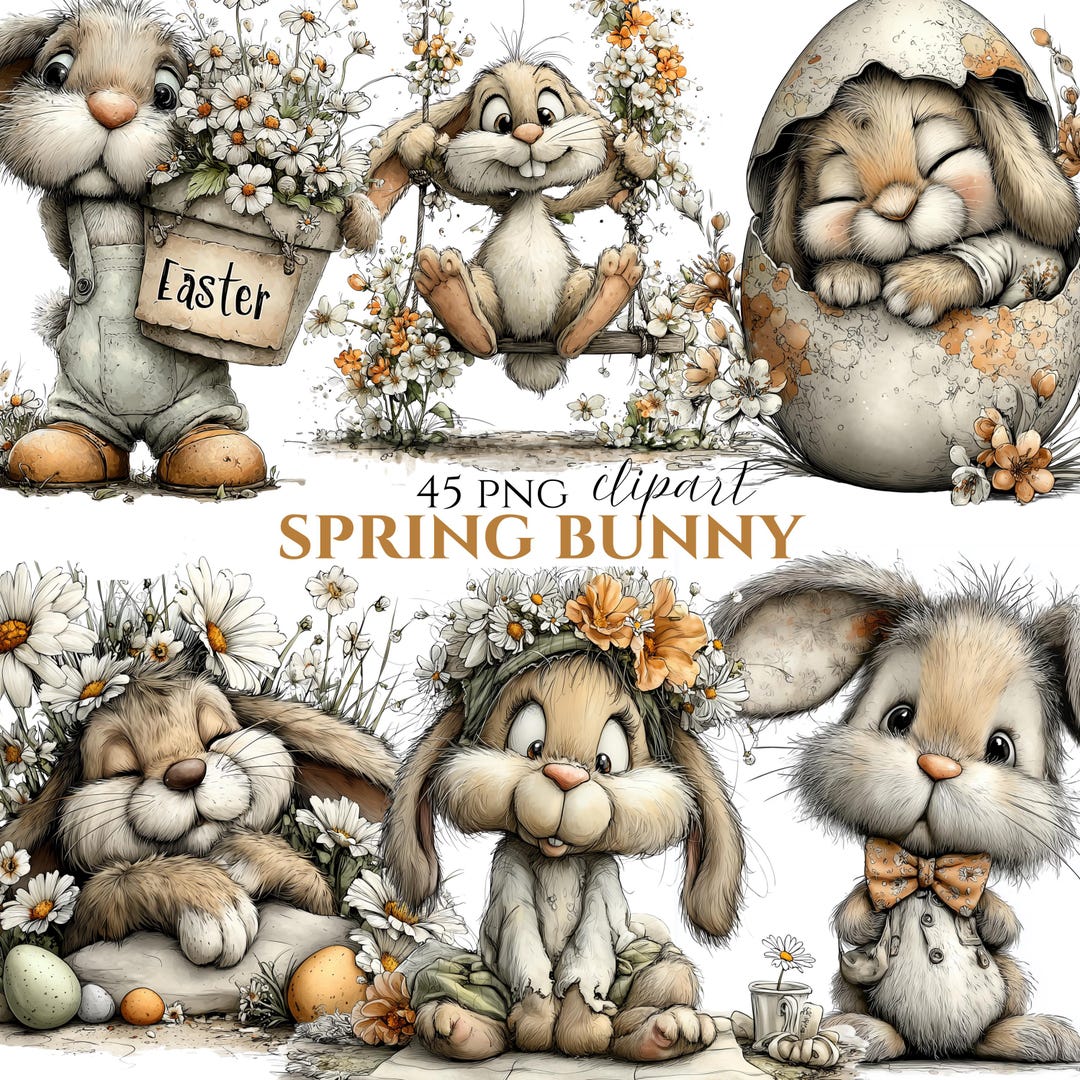 Watercolor Bunny Clipart – Spring & Easter Illustrations (45 PNG ...