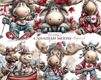 Clipart di alce per il Canada Day / Pacchetto PNG canadese (35 PNG)