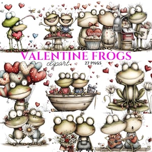 Whimsical Frog Valentine's Day Clipart: Whimsical Lover Graphics (Digital Download 27 PNGs)