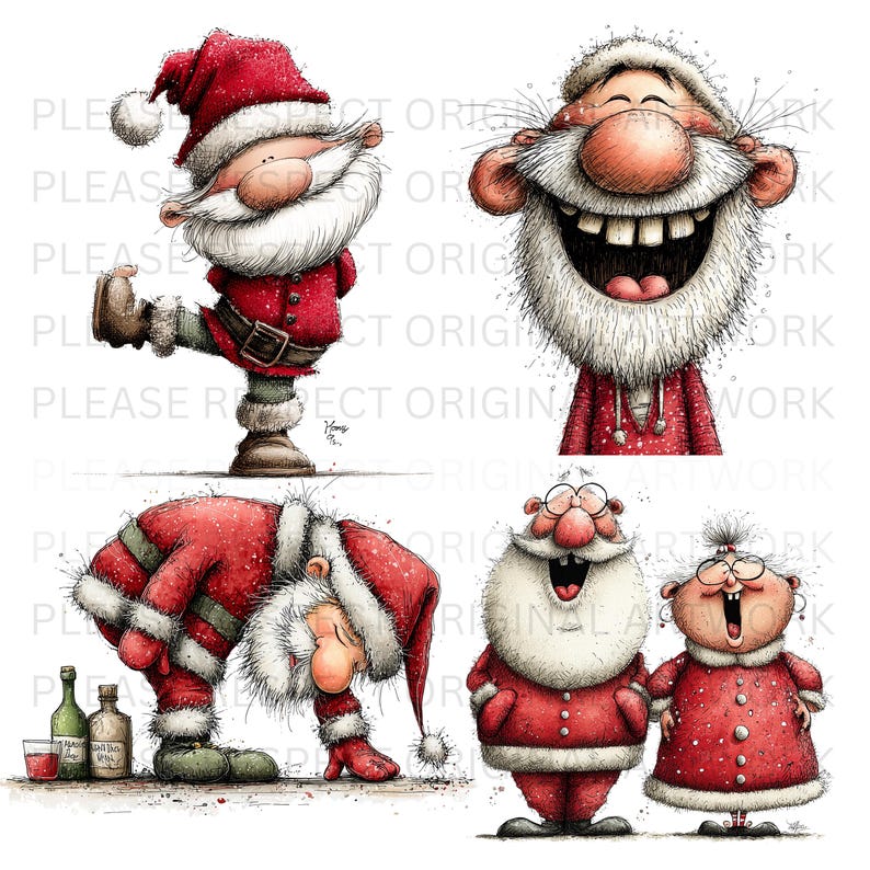 Whimsical Santa Clipart Bundle | Watercolor Christmas Graphics (25 PNG ...